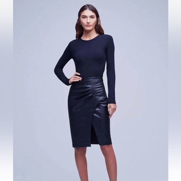L'AgenceMaude Pencil Gathered Pleated Black Faux Leather Skirt Size: XS
